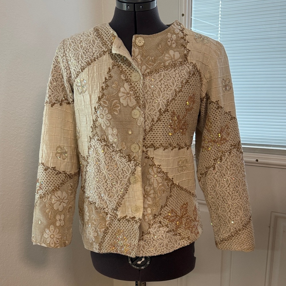 Elegant Patchwork Beige Blazer - image 1